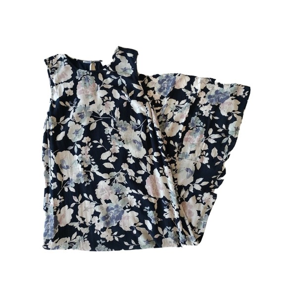 J. JILL Sm Tall Floral High Low Sleeveless Midi Dress Smocked A Line‎ Navy Blue - Picture 1 of 10